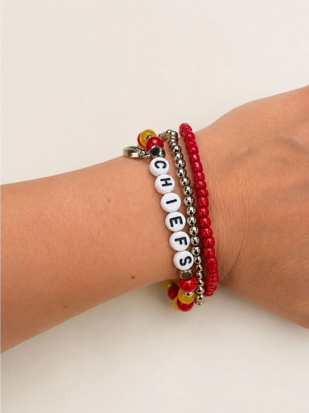 CHIEFS Beaded Bracelet Set - Red & Yellow | Handmade
